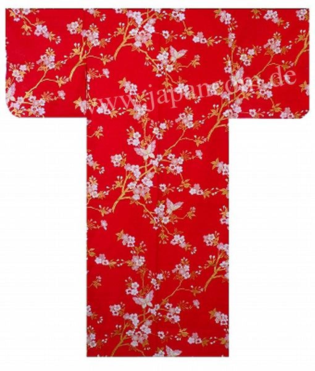 Kimono Schmetterling & Kirschblüten rot 137cm